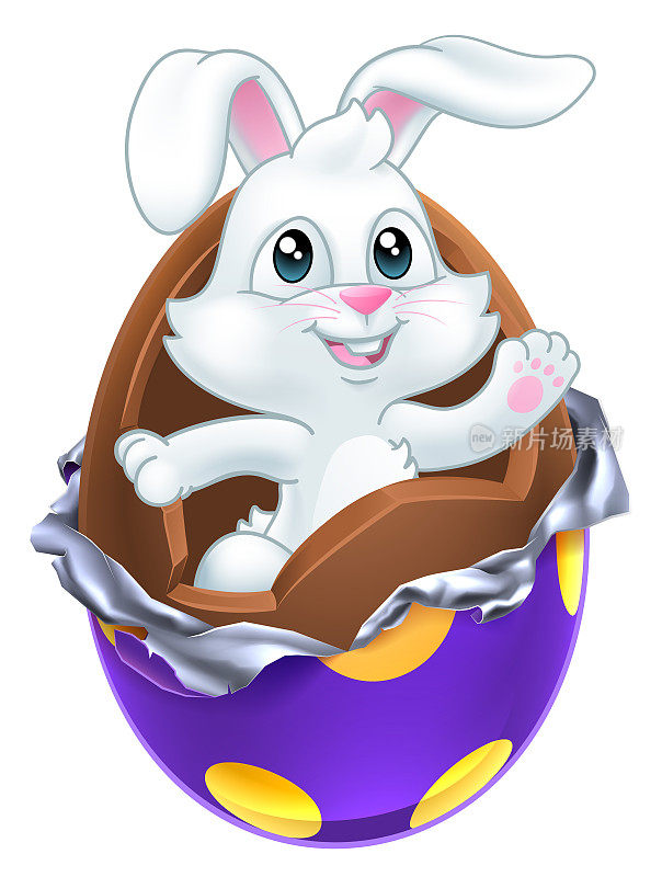 Easter Bunny Rabbit Breaking Chocolate Egg Cartoon